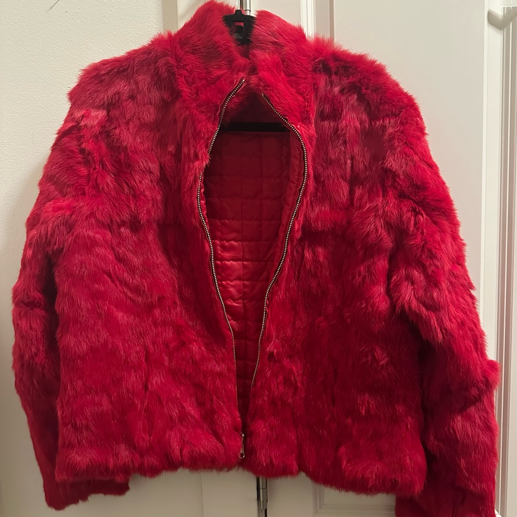 Genuine Fur Red Bomber Jacket By Wilson's Leather Full Zip Excellent Condition